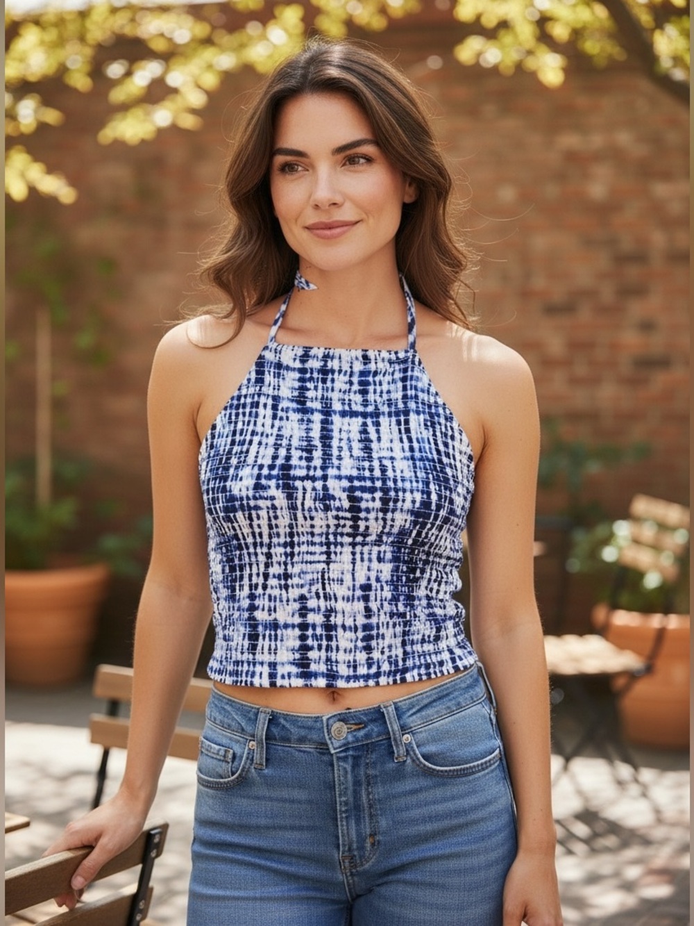 Garage NWT! Large Halter Top-Smocked-Backless Tye Dye